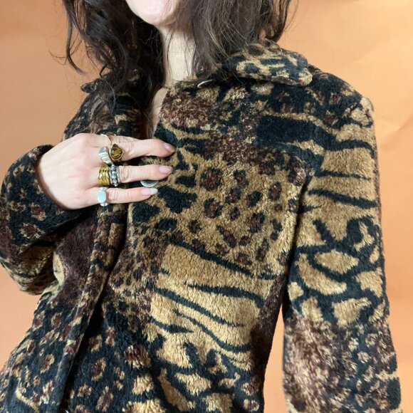 Vintage Fuzzy Mixed Animal Print Patchwork 90s Jacket - Picture 5 of 7